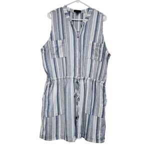 Kelly Renee Stripes Sleeveless Tie Waist Romper Shorts Blue White Size XL